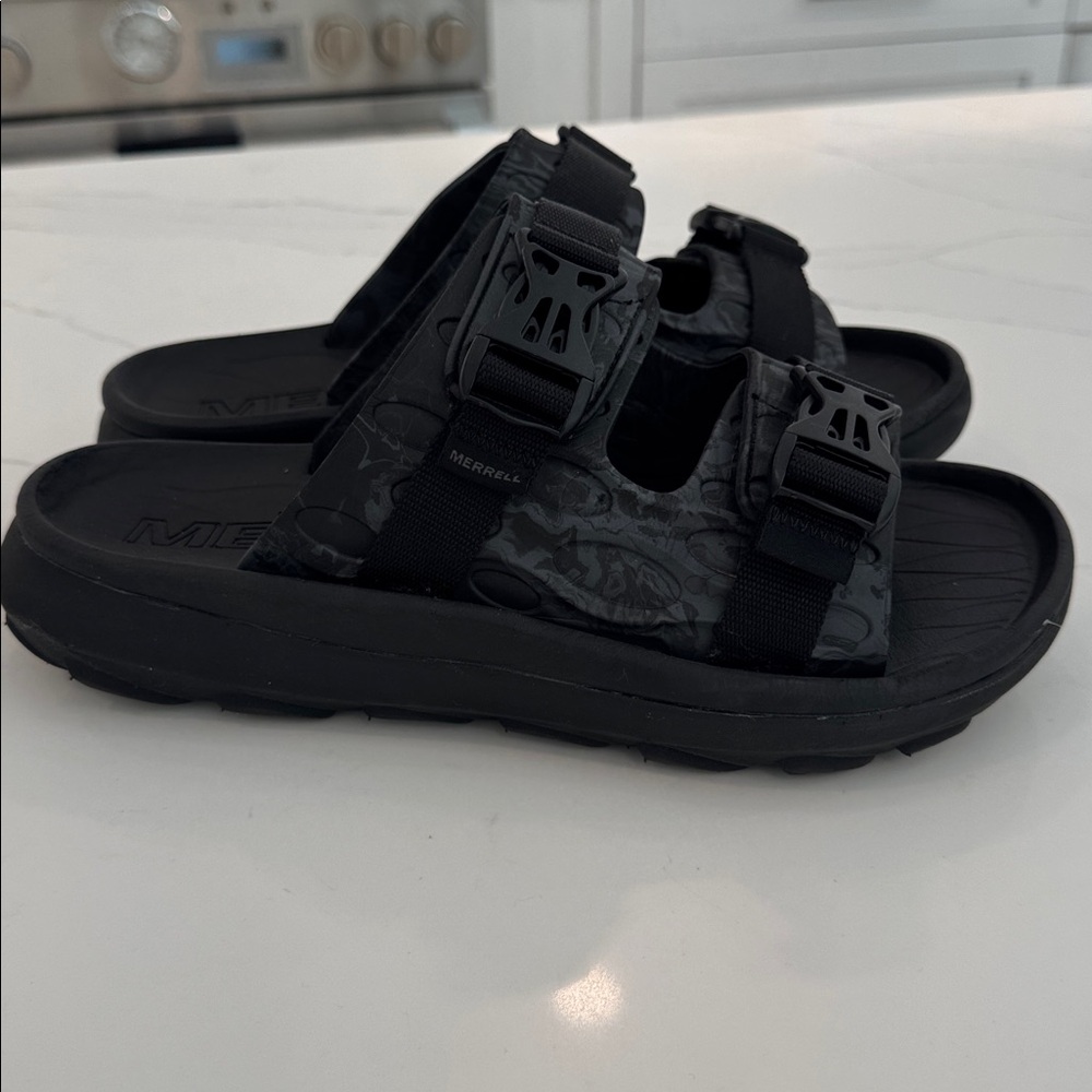Merrell Black Ultra Wrap Slide Sandals with Adjustable Straps